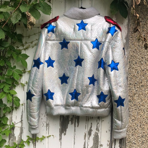 Filles A Papa Shearling Star Bomber Jacket M NWT - Picture 2 of 13